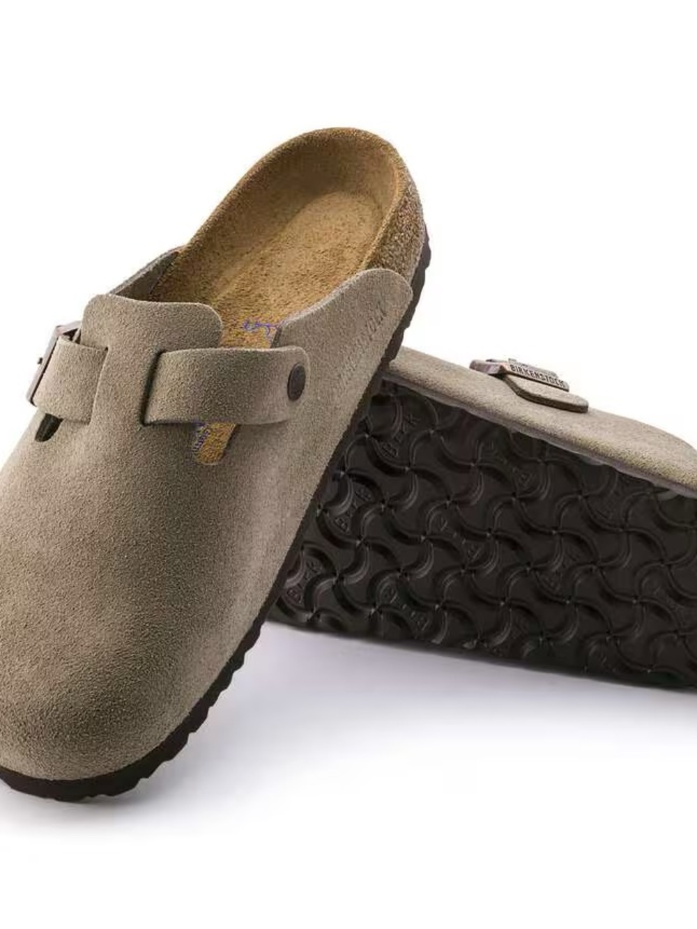 Birkenstock Suede Boston Clogs in Taupe